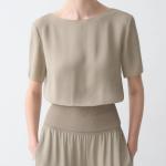 Theory Women Silk Combo Rib Waistband Shortsleevetop - Soft Taupe