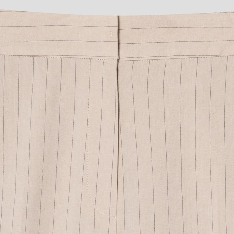 KUHO [Summer Icon Slacks] [Edit] Linen Blend Striped Wide Fit Pants - Beige