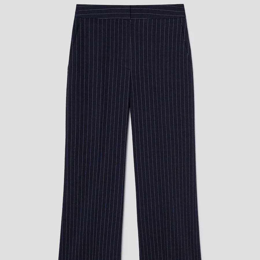 KUHO [Summer Icon Slacks] [Edit] Linen Blend Striped Wide Fit Pants - Navy
