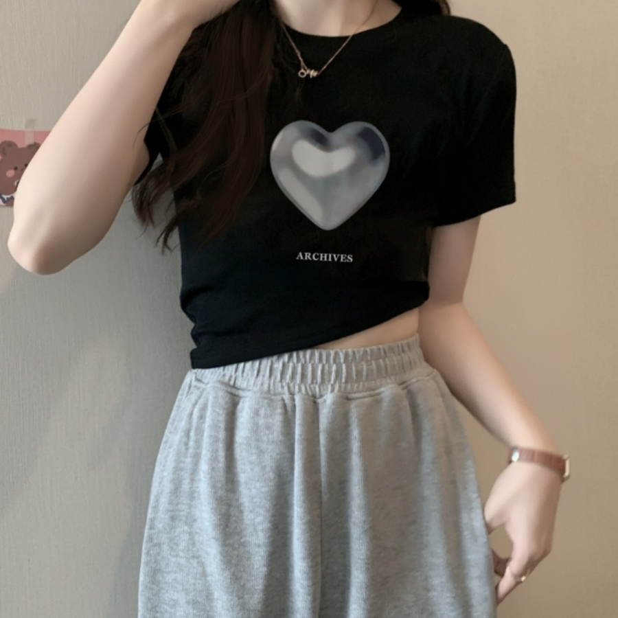 Simple Heart Printed Short Sleeve T-Shirt