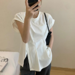 Asymmetric Pintuck Detail Short Sleeve T-Shirt