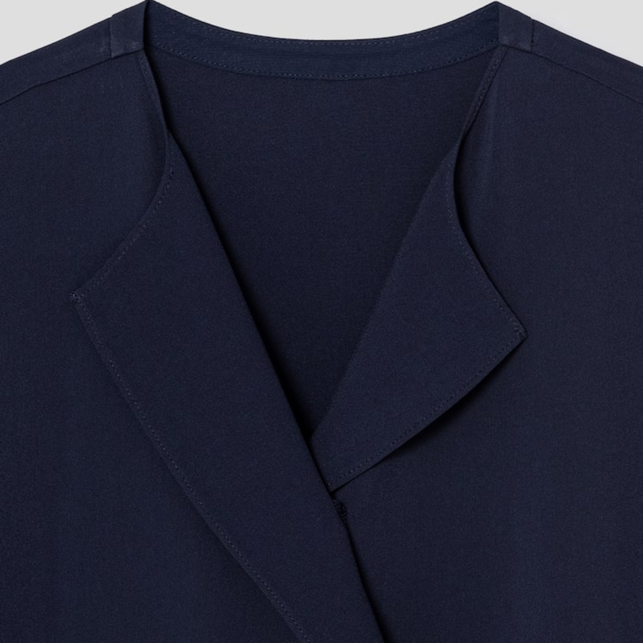 KUHO [Edit] Polyblend Short-Sleeved Button-Up Blouse - Navy