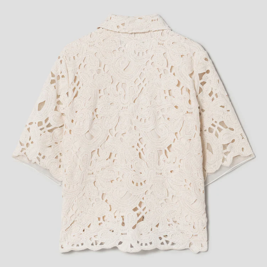 KUHO Lace Collar Neck Blouse – Ivory