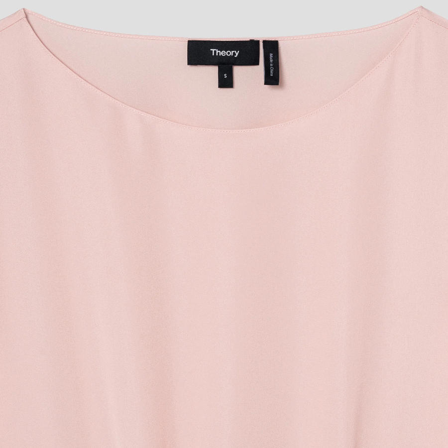 Theory Women Silk Combo Rib Waistband Shortsleevetop - Pink Sand