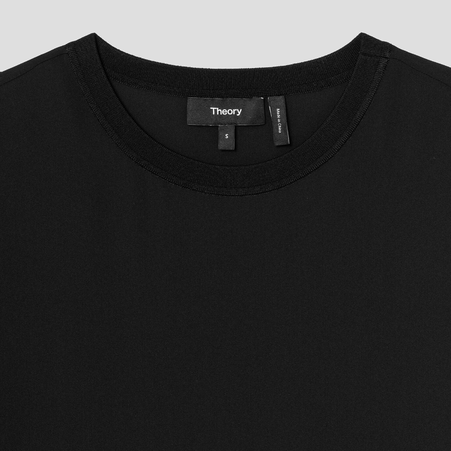 Theory Women Silk Combo Oversized Boxy Tee - Black