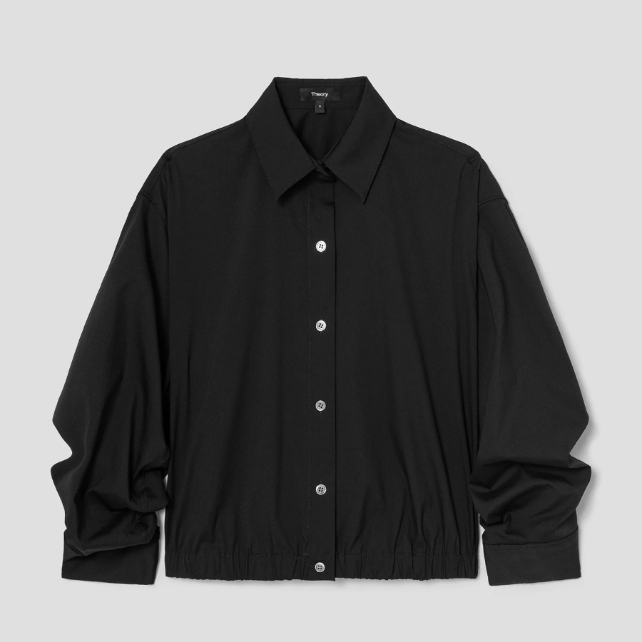Theory Women Cotton Shirting Fixed Sleeve Crop Shirt - Black