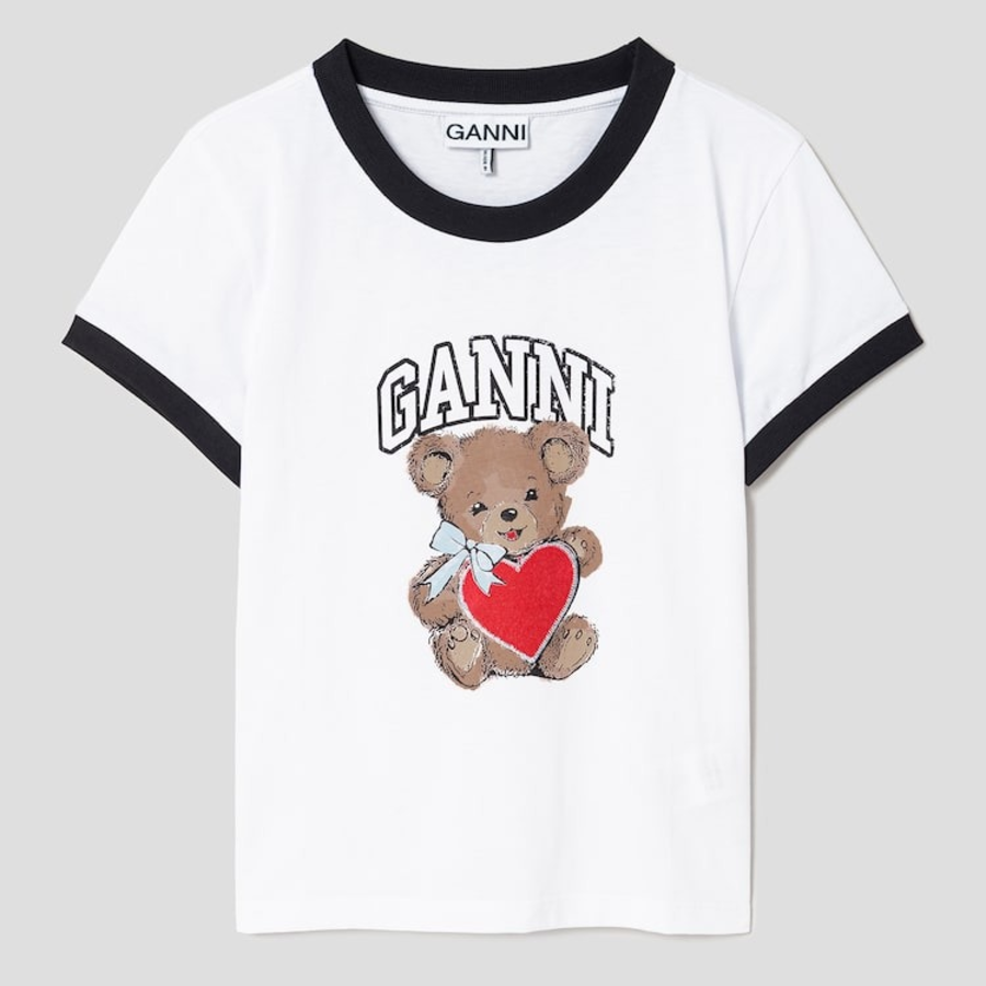 GANNI Basic Jersey Bear Small T-Shirt - Bright Whit