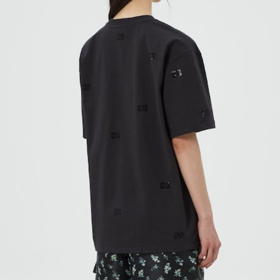 GANNI Heavy Cotton Rhinestone Drop Shoulder T-shirt - Phantom