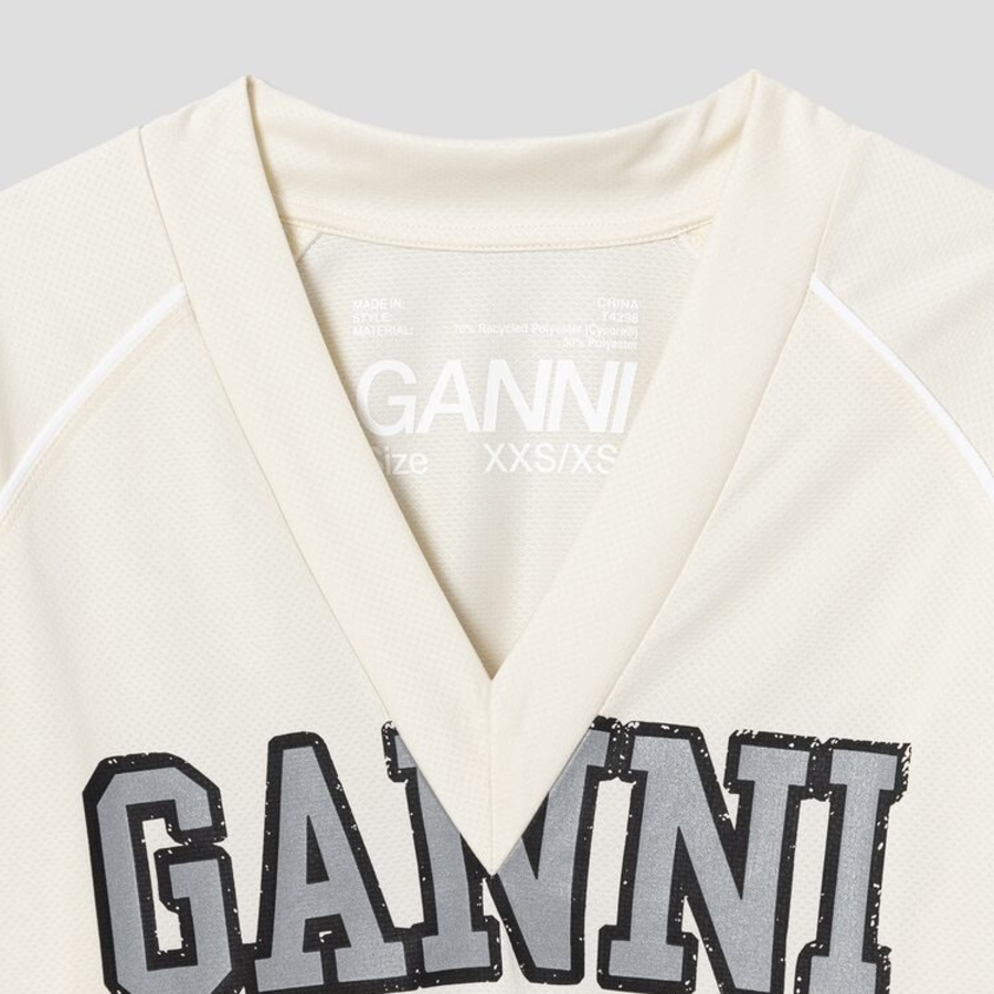 GANNI Future Mesh Oversized V-neck T-shirt - Antique White