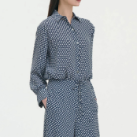 Theory Women Geo Block Georgette Boyfriend Shirt- Sapphire Multi