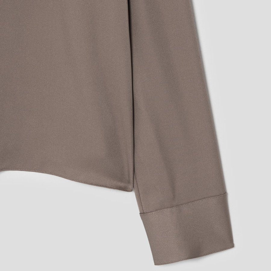 Theory Women Silk Georgette Open Neck Tie Blouse — Walnut