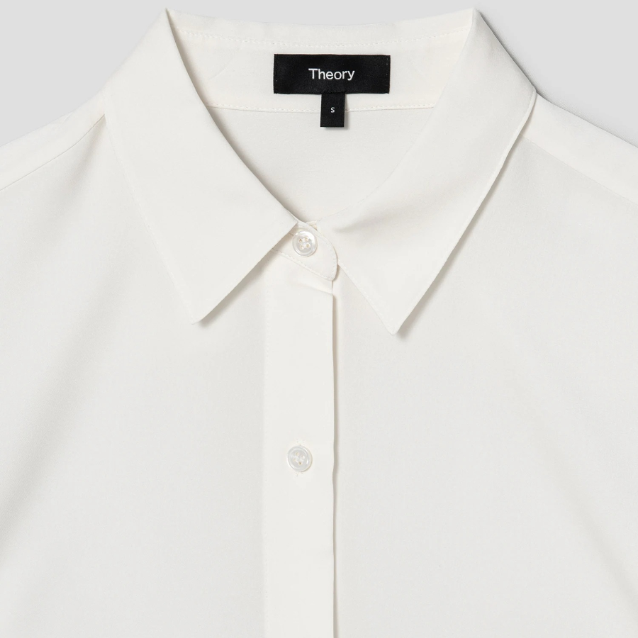 Theory Women Silk Georgette Straight Fit Shirt - Ivory