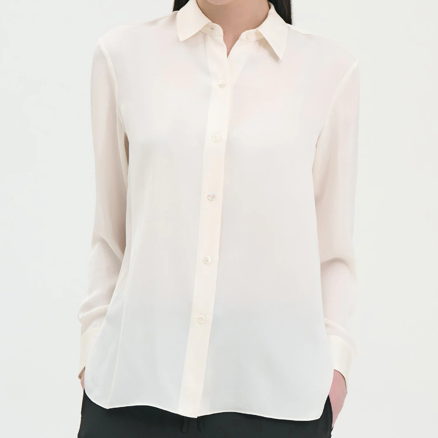 Theory Women Silk Georgette Straight Fit Shirt - Ivory