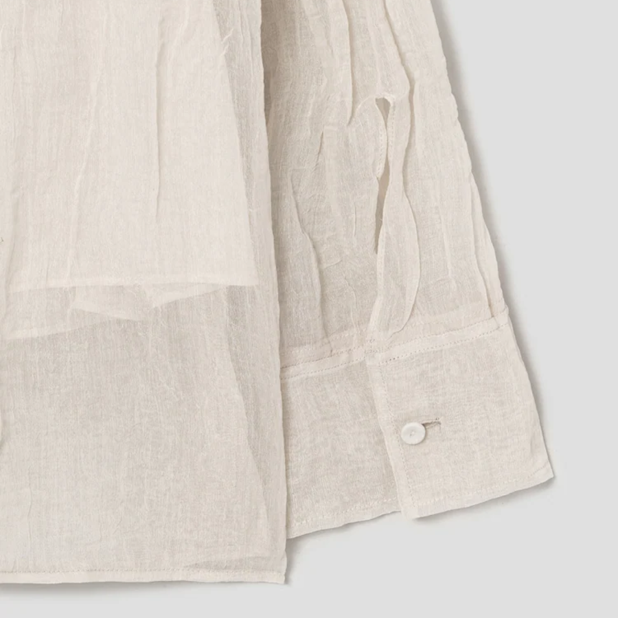 KUHO [Crease Series] Collar Neck See-Through Blouse - Ivory
