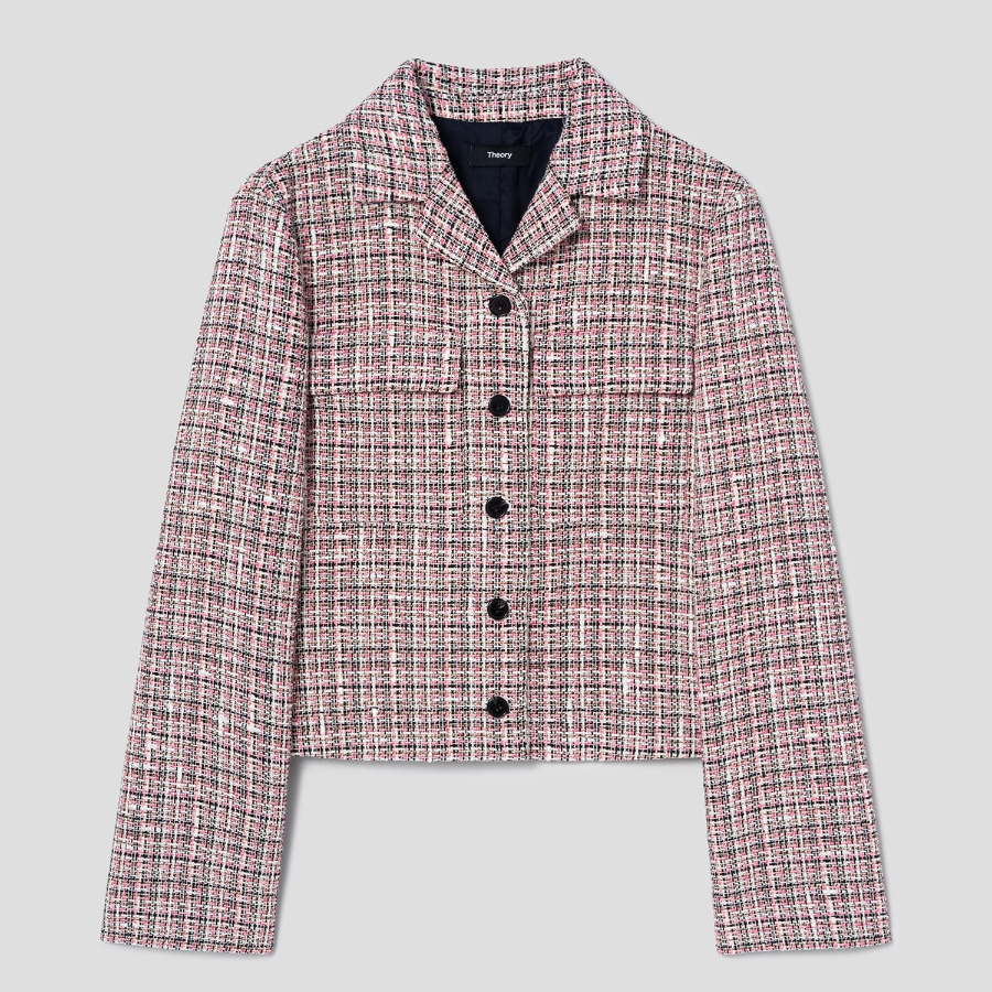 Theory Women Multicolor Tweed Patch Crop Jacket — Pink Multi