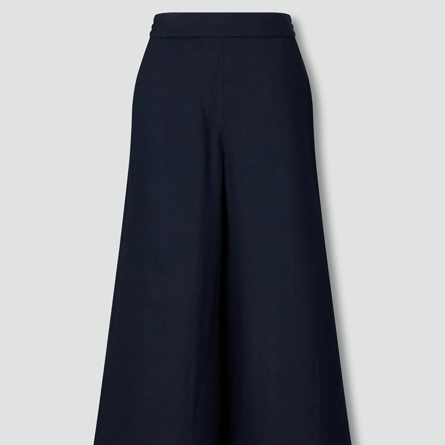 JAJU Linen Blended Culotte Pants (Navy) — лёгкие кюлоты из льняной смеси в универсальном тёмно-синем цвете