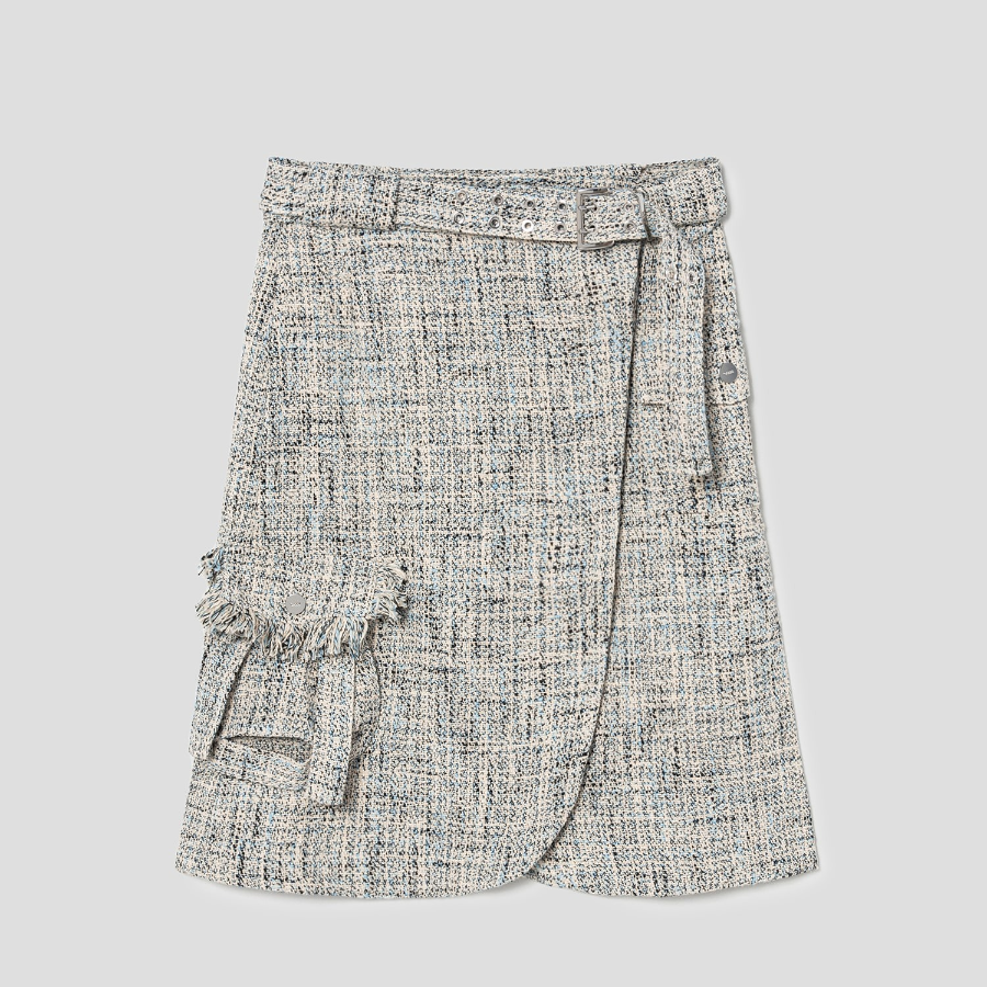 GANNI Summer Tweed Suiting Wrap Skirt – Sky Blue