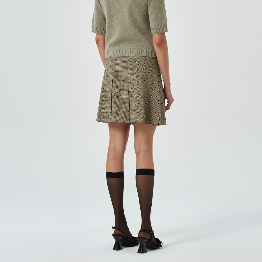 GANNI Flock Check Suiting Mini Skirt – Tigers Eye