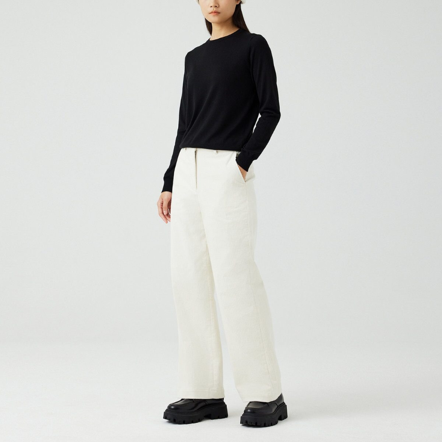 JAJU Corduroy Wide Pants (Ivory) — женские широкие брюки из мягкого вельвета светлого оттенка для стильного и уютного образа
