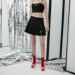 GANNI Duchesse Nylon Pleated Mini Skirt – Black