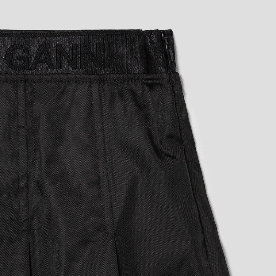 GANNI Duchesse Nylon Pleated Mini Skirt – Black
