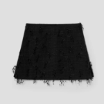 GANNI Fringed Tweed Mini Skirt – Black