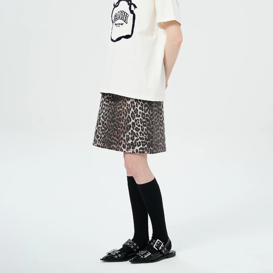 GANNI Foil Print Denim Skirt – Brown