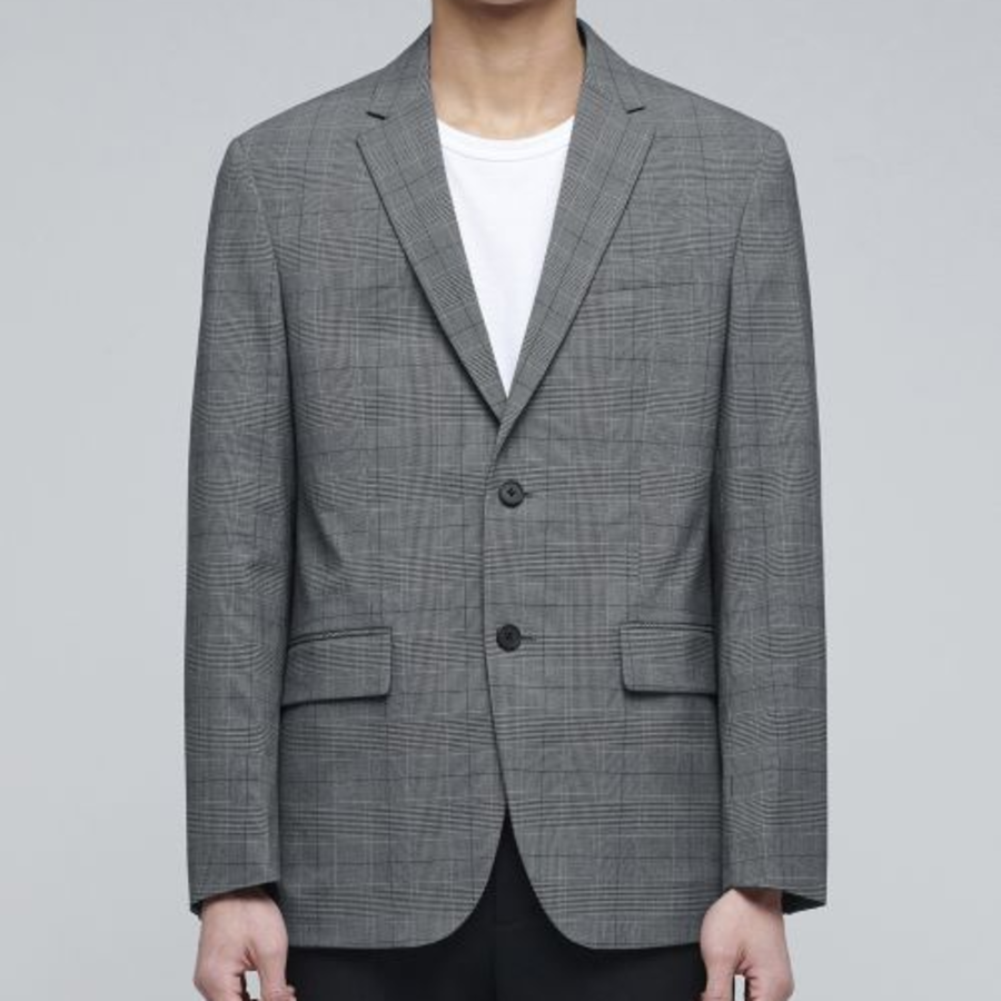 Glen Check Basic Blazer — Medium Grey