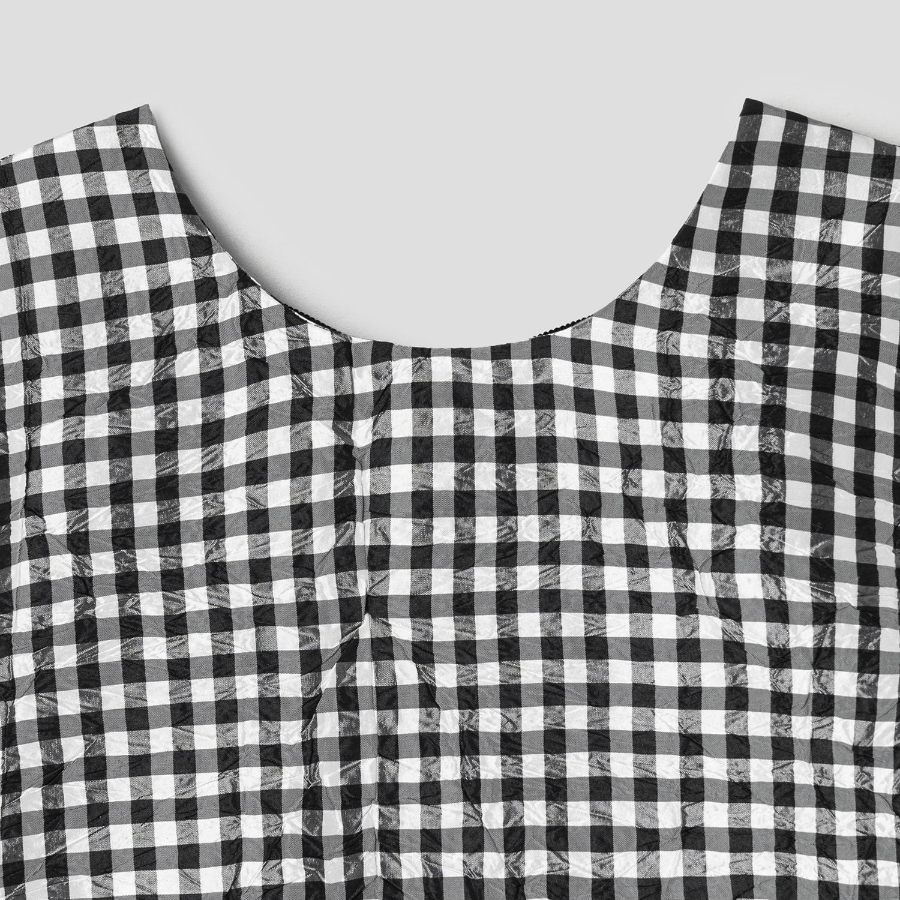 GANNI Crinkled Taffeta Check Open Back Mini Dress - Black