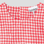 GANNI Crinkled Taffeta Check Frill Mini Dress - Red