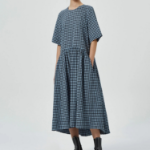 GANNI Seersucker Check Midi Dress - Sky Blue