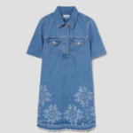 GANNI Broderie Anglaise Denim Mini Dress - Sky Blue