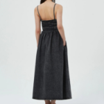 GANNI Stretch Future Denim Strap Midi Dress - Black
