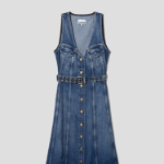 GANNI Light Denim Belt Midi Dress - Blue