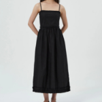 GANNI Cotton Poplin Strap Long Dress - Black