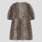 GANNI Printed Cotton Tie String Mini Dress - Leopard