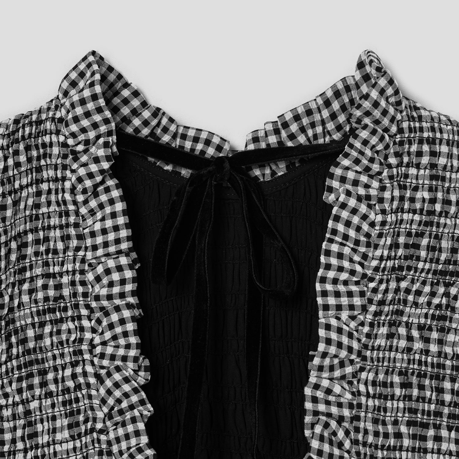 GANNI Sheer Fluid Check Mini Smock Dress - Black
