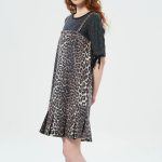 GANNI Foil Print Denim Strap Dress - Brown