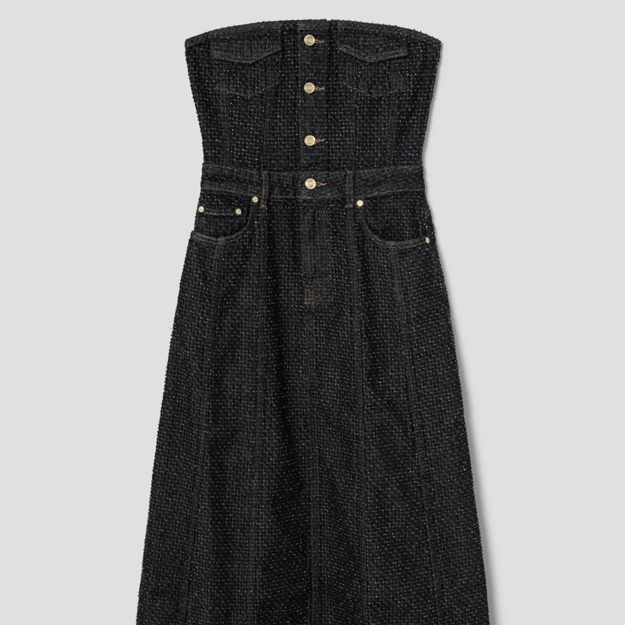 GANNI Fluffy Denim Long Corsage Dress - Black