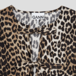 GANNI Printed Cotton Tie String Mini Dress - Leopard