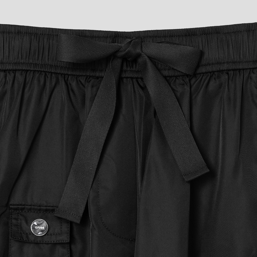 GANNI Duchesse Nylon Oversized Elasticated Pants - Black