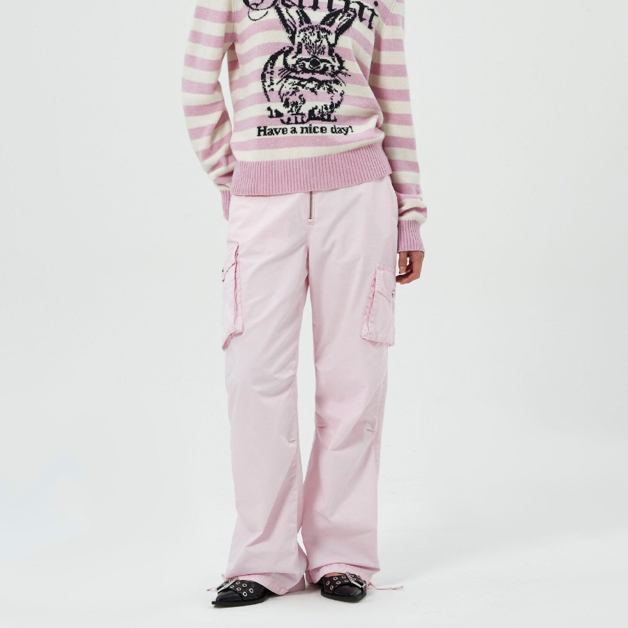 GANNI Washed Cotton Twill Pants - Light Pink