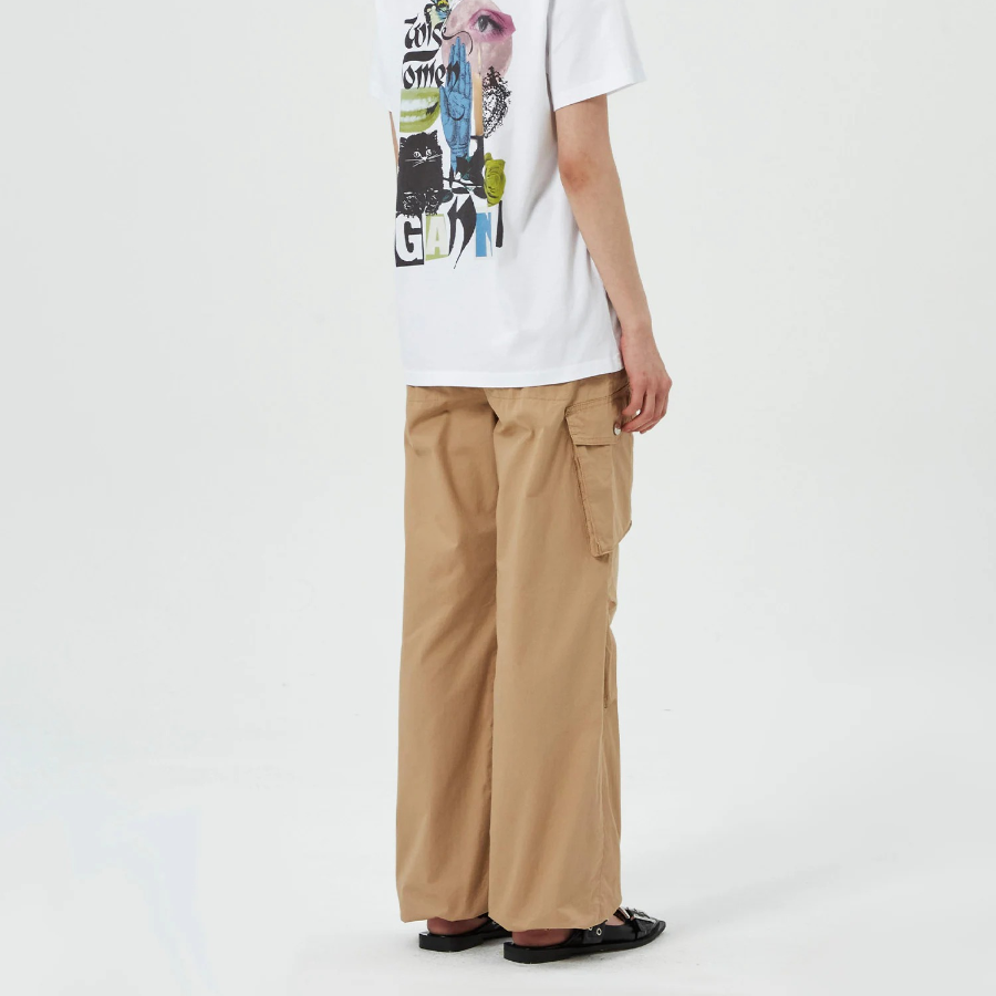 GANNI Washed Cotton Twill Pants - Yellowish Brown