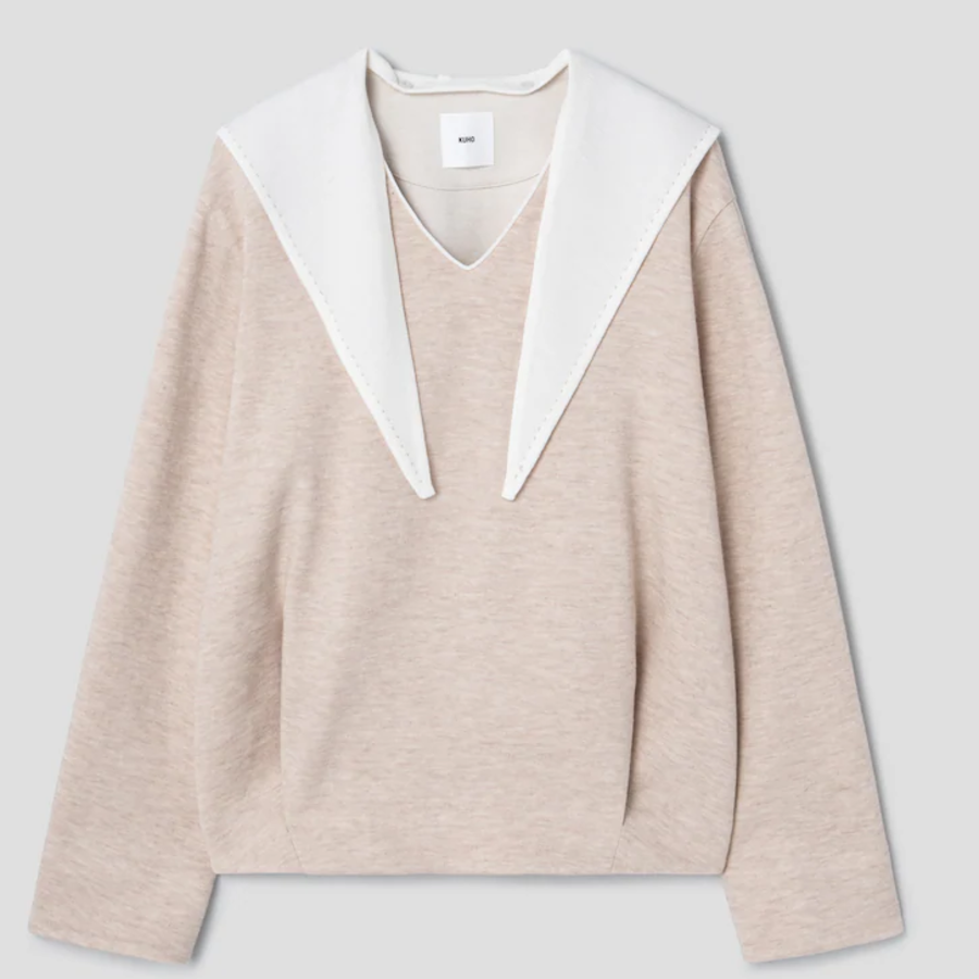 KUHO Knit Detail V-Neck T-Shirt - Ivory