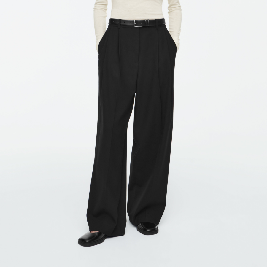 COS Relaxed Twill Wide-Leg Trouser – Black