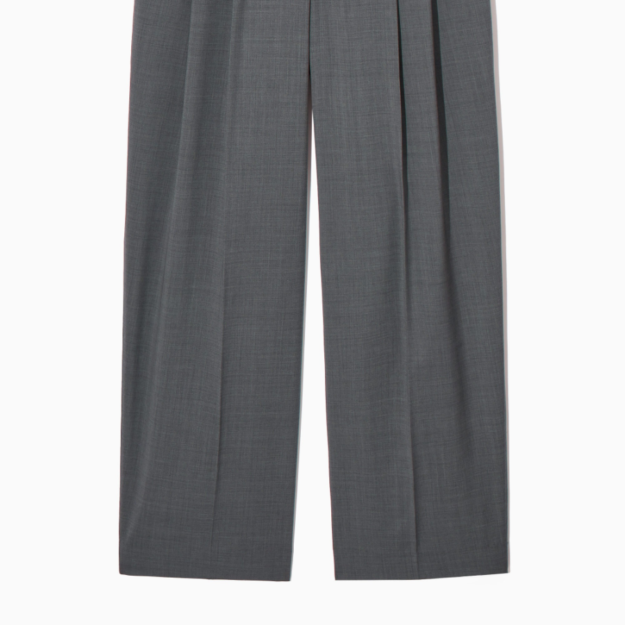 COS Relaxed Tailored Wool Wide Leg Trousers – Grey Melange