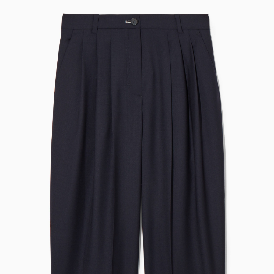 COS Regular Wool Barrel Leg Trousers – Navy