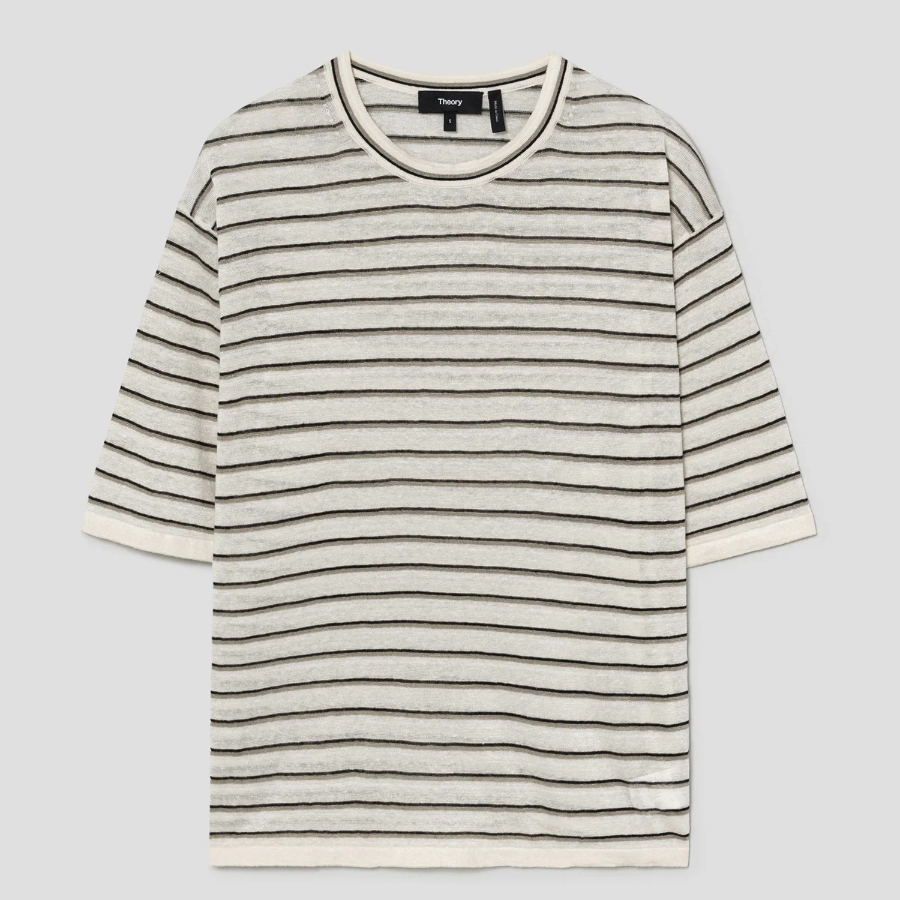 Theory Women Neo Sag Harbor Boyfriend Stripe Tee - Light Parchment Multi