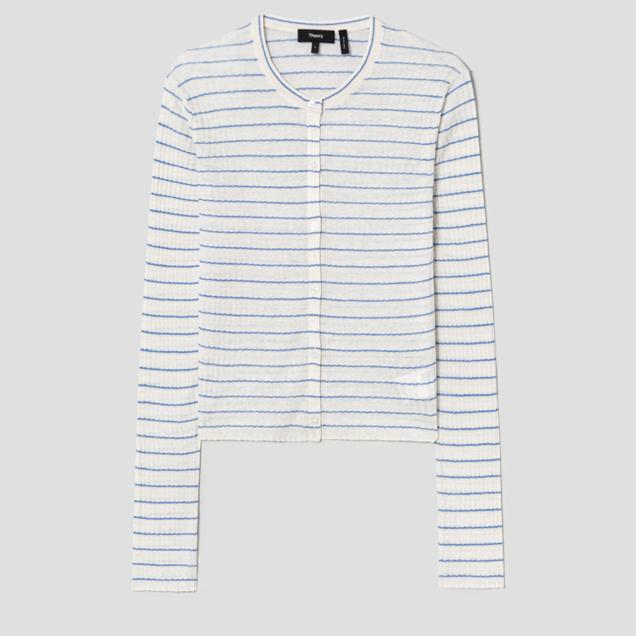 Theory Women Neo Sag Harbor Crop Stripe Cardigan - Bone Multi