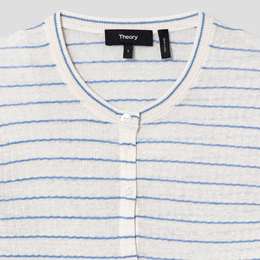Theory Women Neo Sag Harbor Crop Stripe Cardigan - Bone Multi